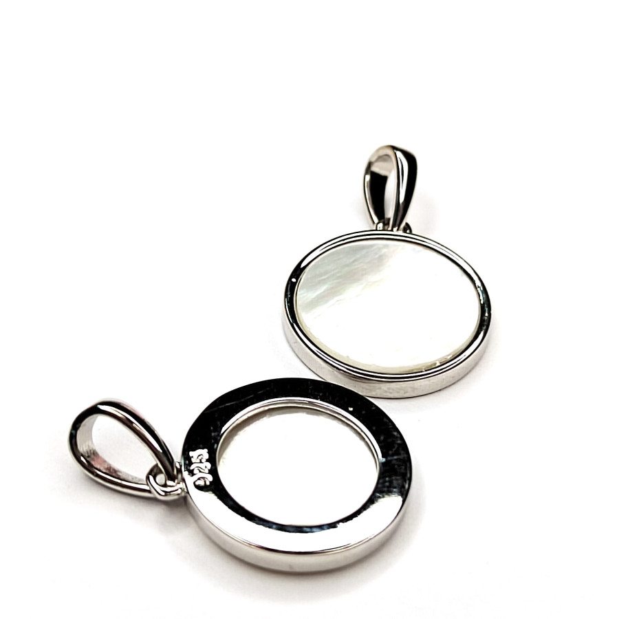 Подвеска Круг 15 мм с белым перламутром, штука