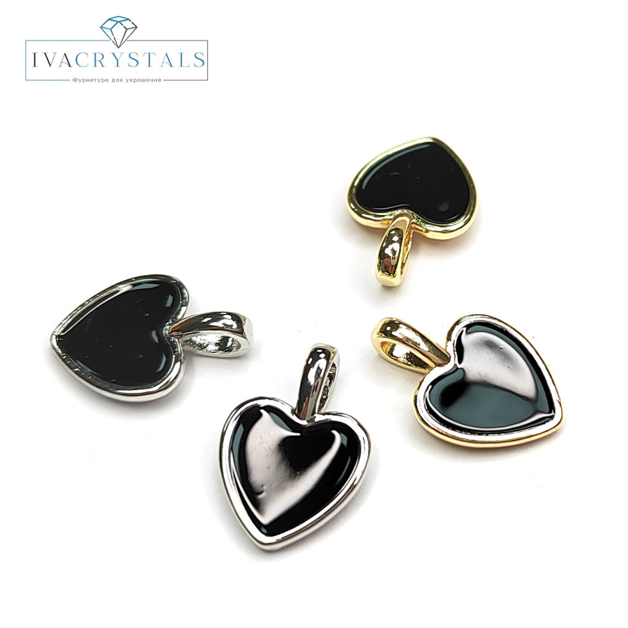 Подвеска Сердце 9 мм с черной эмалью, штука