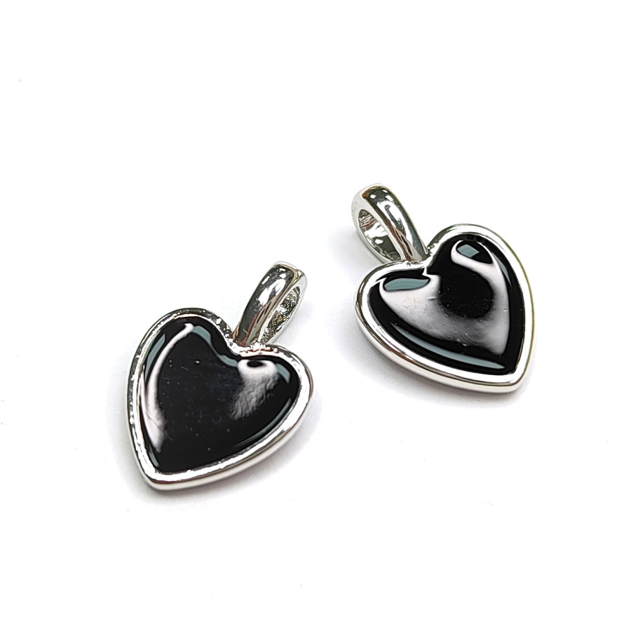 Подвеска Сердце 9 мм с черной эмалью, штука