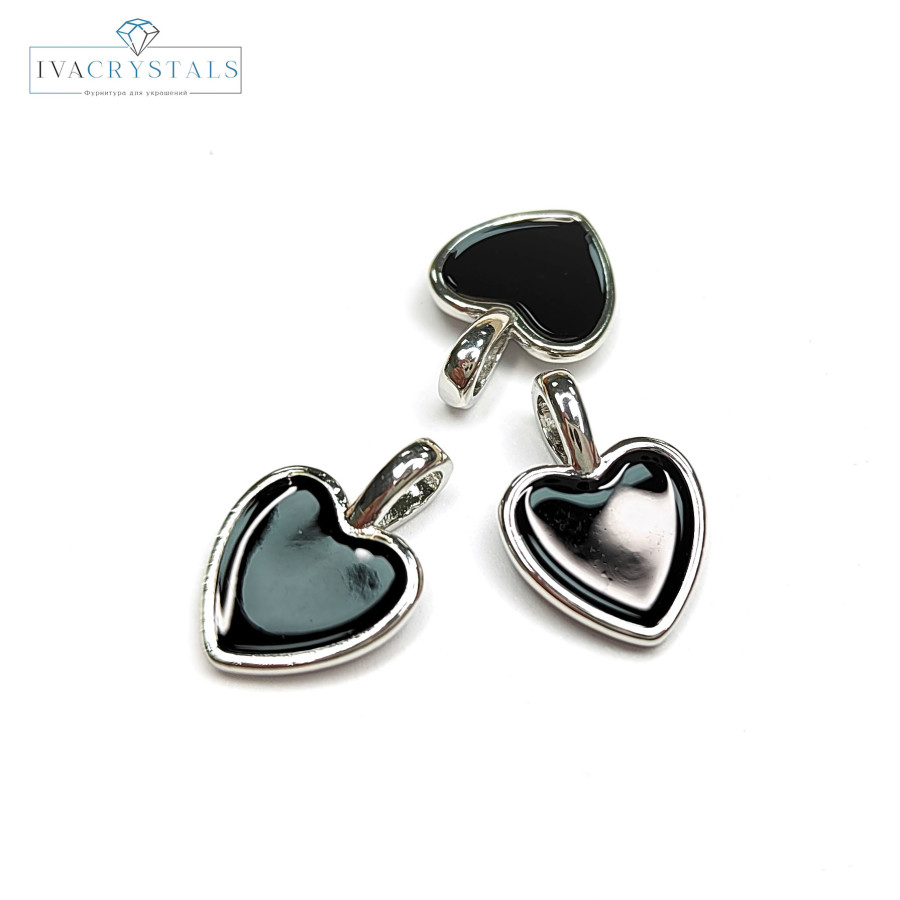 Подвеска Сердце 9 мм с черной эмалью, штука покрытие Родий