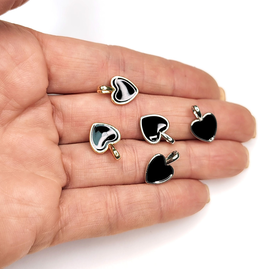 Подвеска Сердце 9 мм с черной эмалью, штука