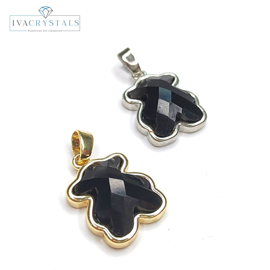 Подвеска Мишка с черной вставкой из акрила 15 мм, штука