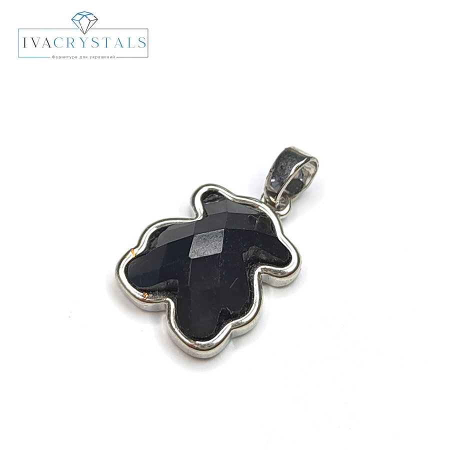 Подвеска Мишка с черной вставкой из акрила 15 мм, штука покрытие Родий