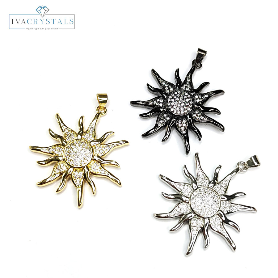 Подвеска Солнце 40х33 мм с фианитами, штука