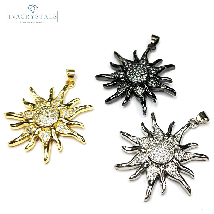 Подвеска Солнце 40х33 мм с фианитами, штука
