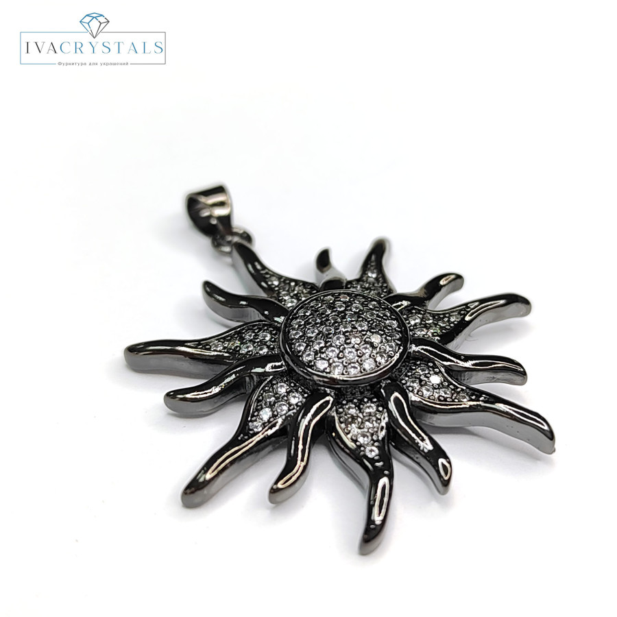 Подвеска Солнце 40х33 мм с фианитами, штука цвет Чёрный