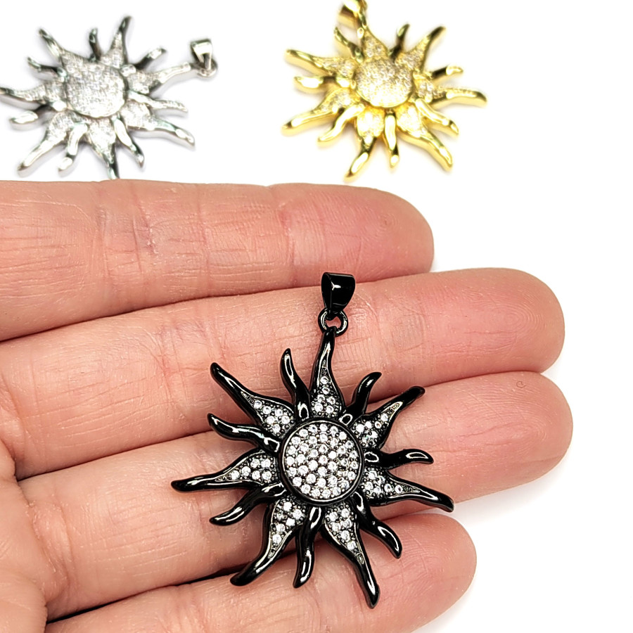 Подвеска Солнце 40х33 мм с фианитами, штука