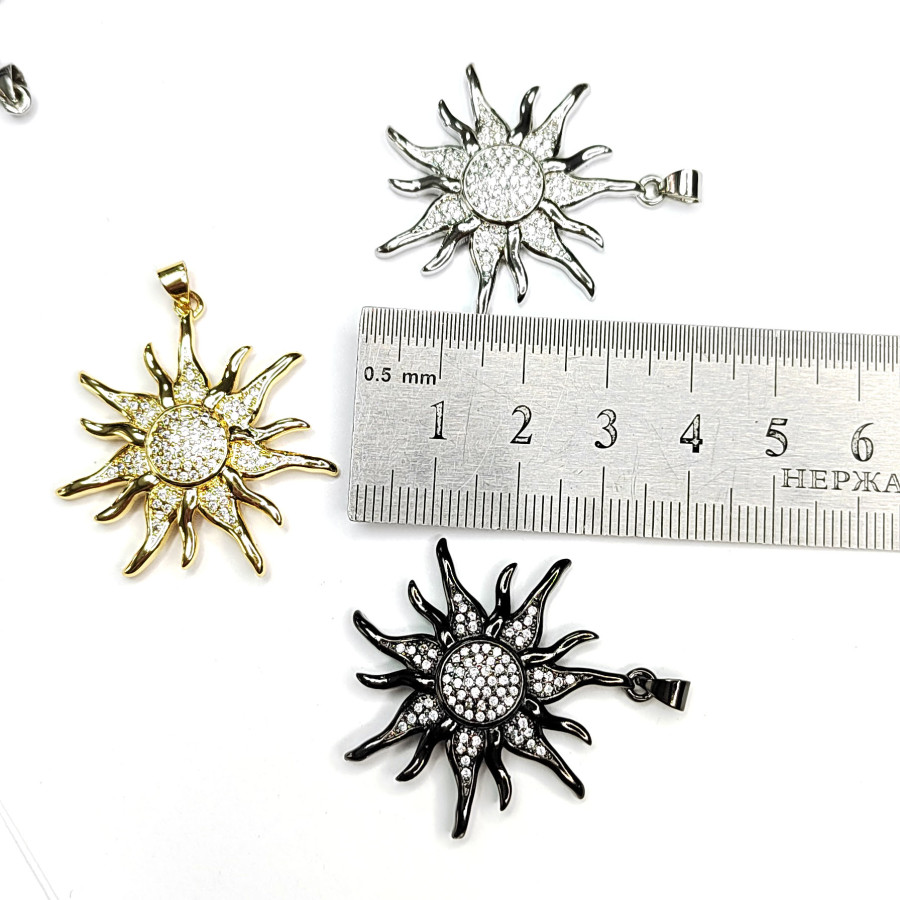 Подвеска Солнце 40х33 мм с фианитами, штука