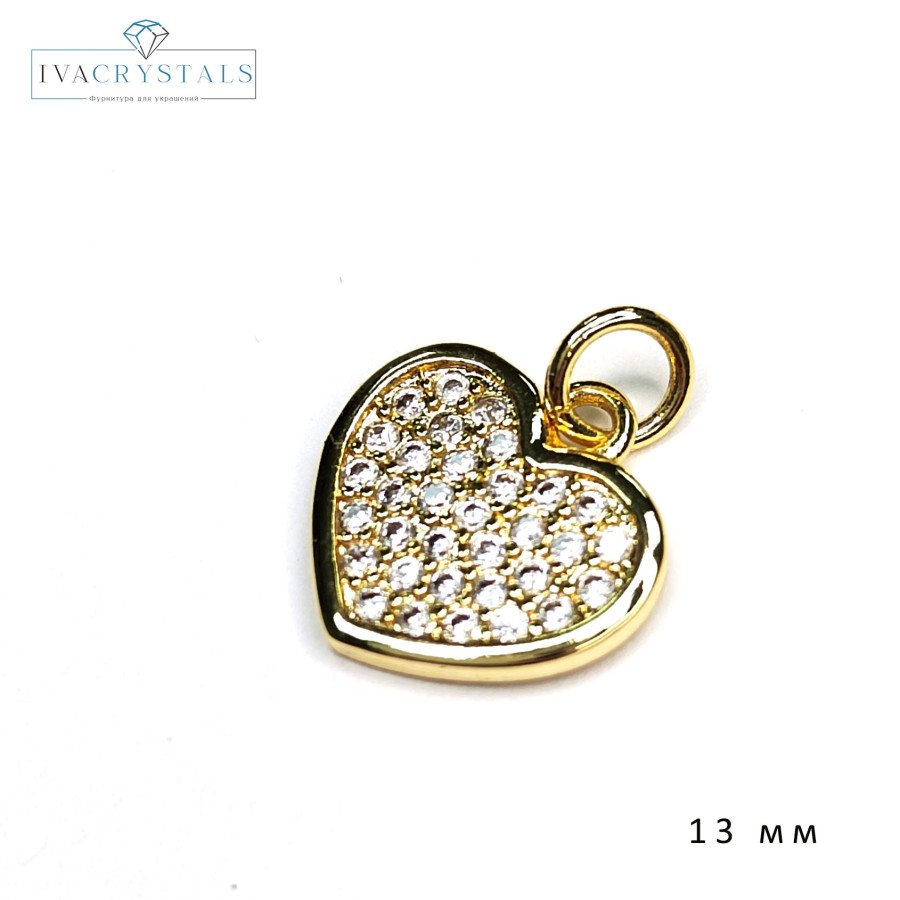 Подвеска Сердце с фианитами, 13 мм Позолота