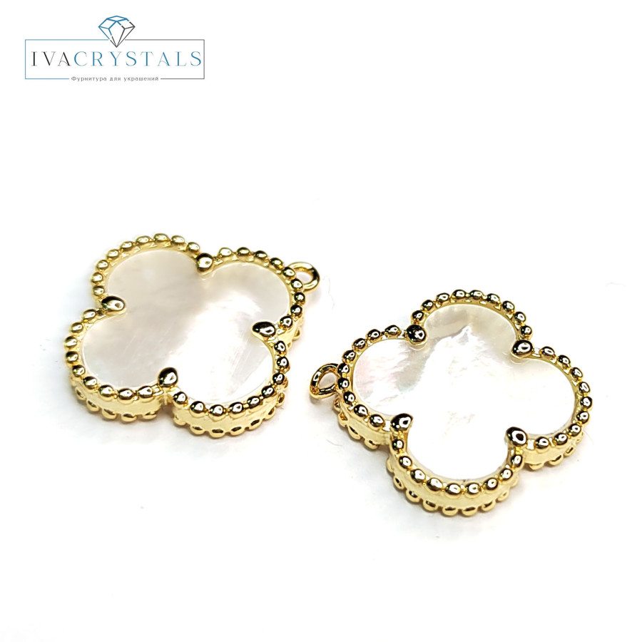 Подвеска Клевер с перламутром 15х15 мм, штука покрытие Позолота