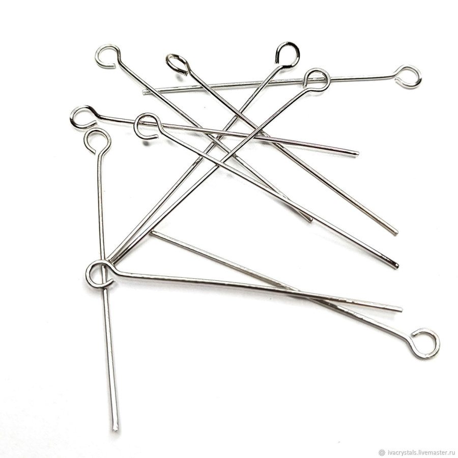Пины жёсткие с петелькой 50 мм, 10 штук покрытие Родий