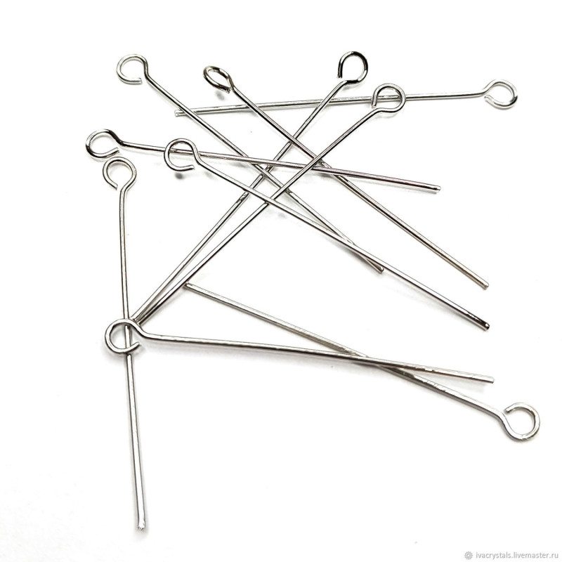 Пины жёсткие с петелькой 35 мм, 10 штук покрытие Родий