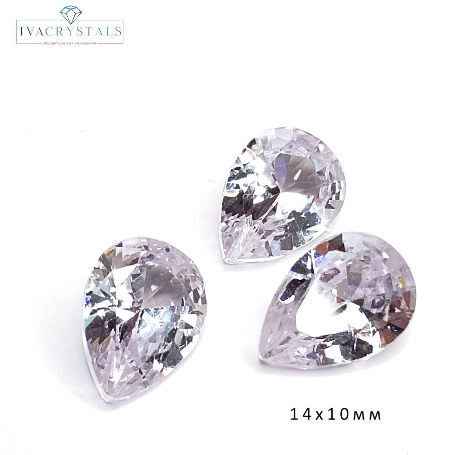 Фианиты 14х10 мм Капли прозрачные Crystal, 10 ШТУК