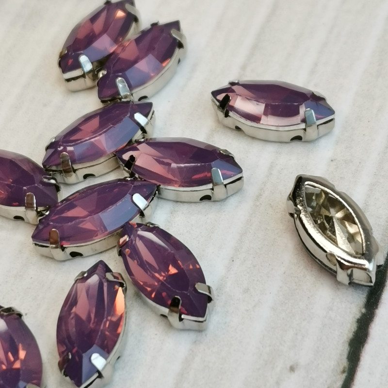 Стразы фиолетовый опал 7х15 мм, ШТУКА Родий