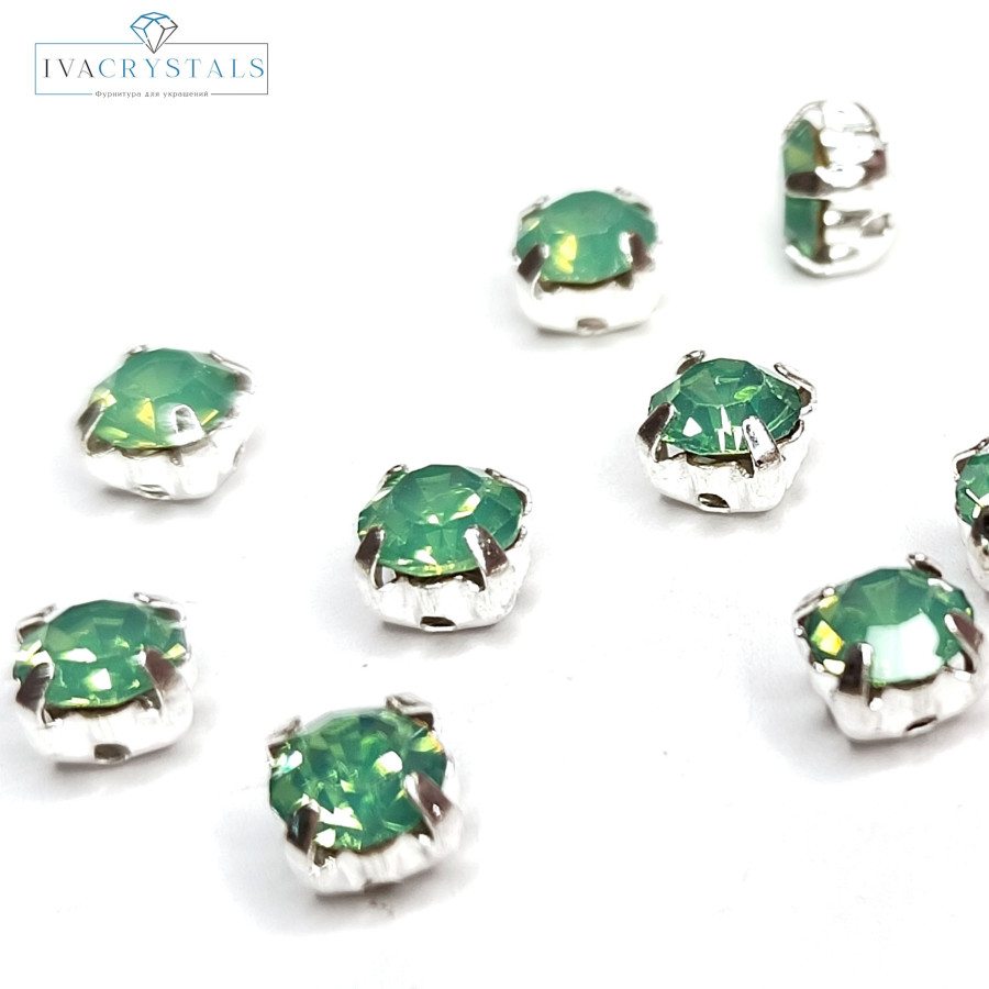 Стразы в цапах 5мм, Шатоны зеленый опал, 10 ШТУК