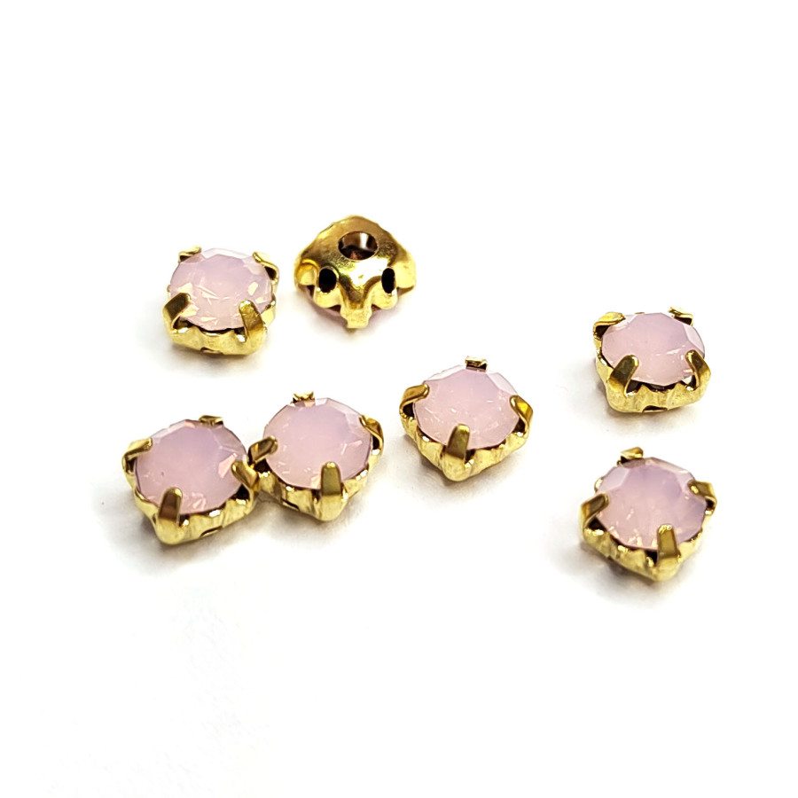 Стразы в цапах 5мм, Шатоны розовый опал, 10 ШТУК Позолота