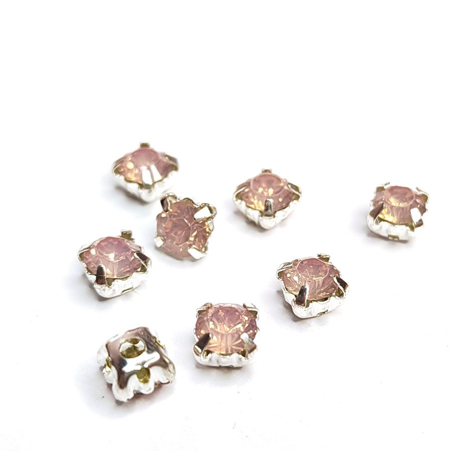 Стразы в цапах 5мм, Шатоны розовый опал, 10 ШТУК Родий