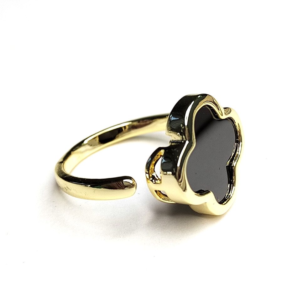 Кольцо Клевер с черной керамикой, безразмерное