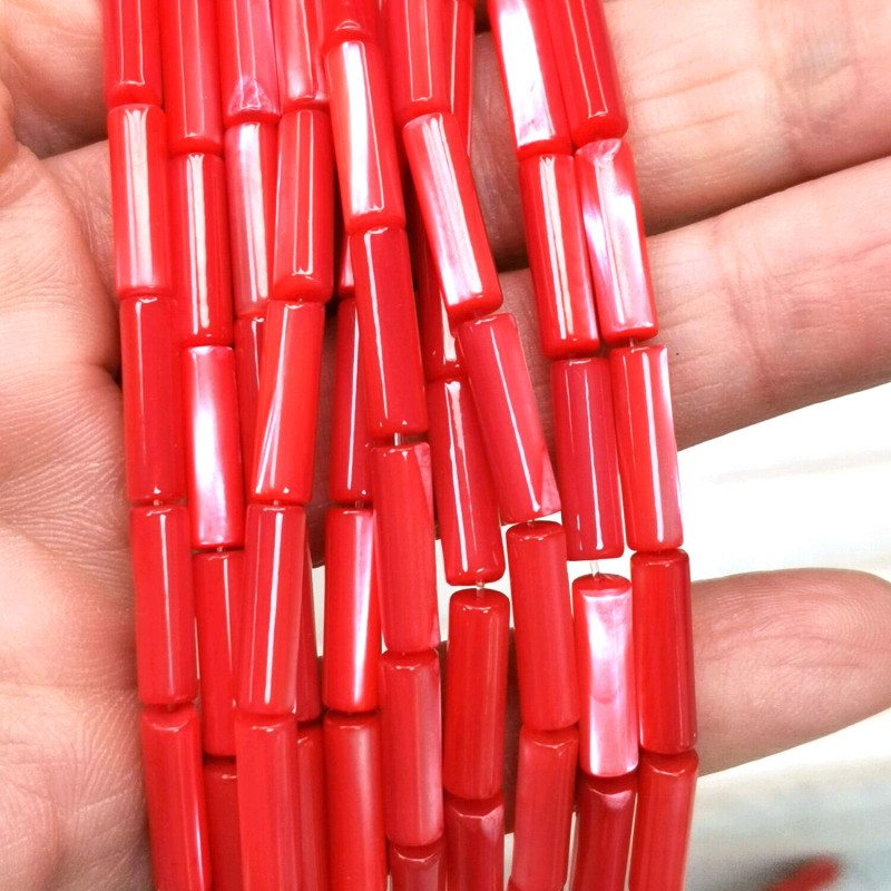 Перламутр натуральный Трубочки 14х4 мм, цвет Красный, НИТЬ 40 см