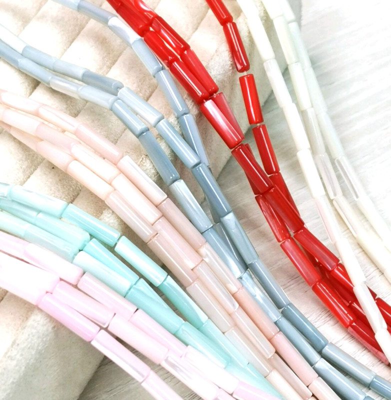 Перламутр натуральный Трубочки 14х4 мм, цвет Красный, НИТЬ 40 см