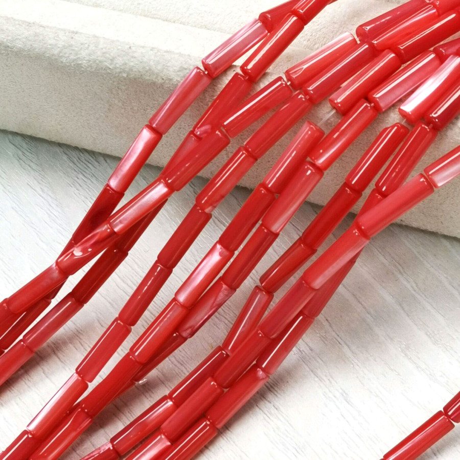 Перламутр натуральный Трубочки 14х4 мм, цвет Красный, НИТЬ 40 см