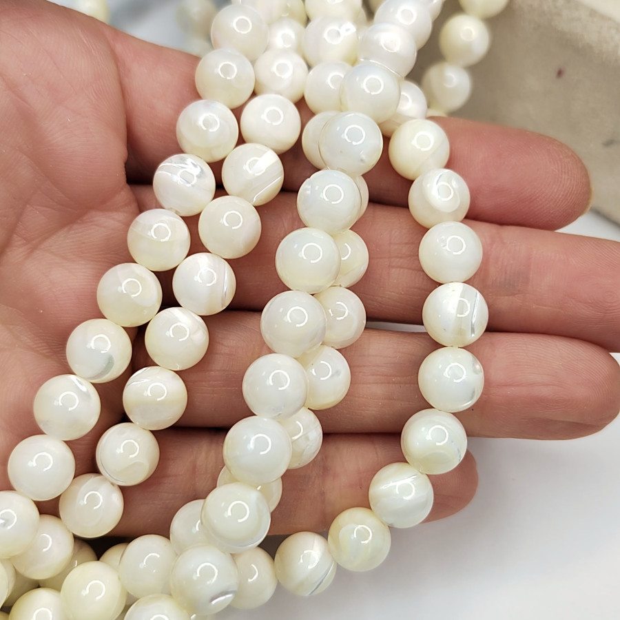 8 мм Перламутр белый натуральный Шар, нить 39 см