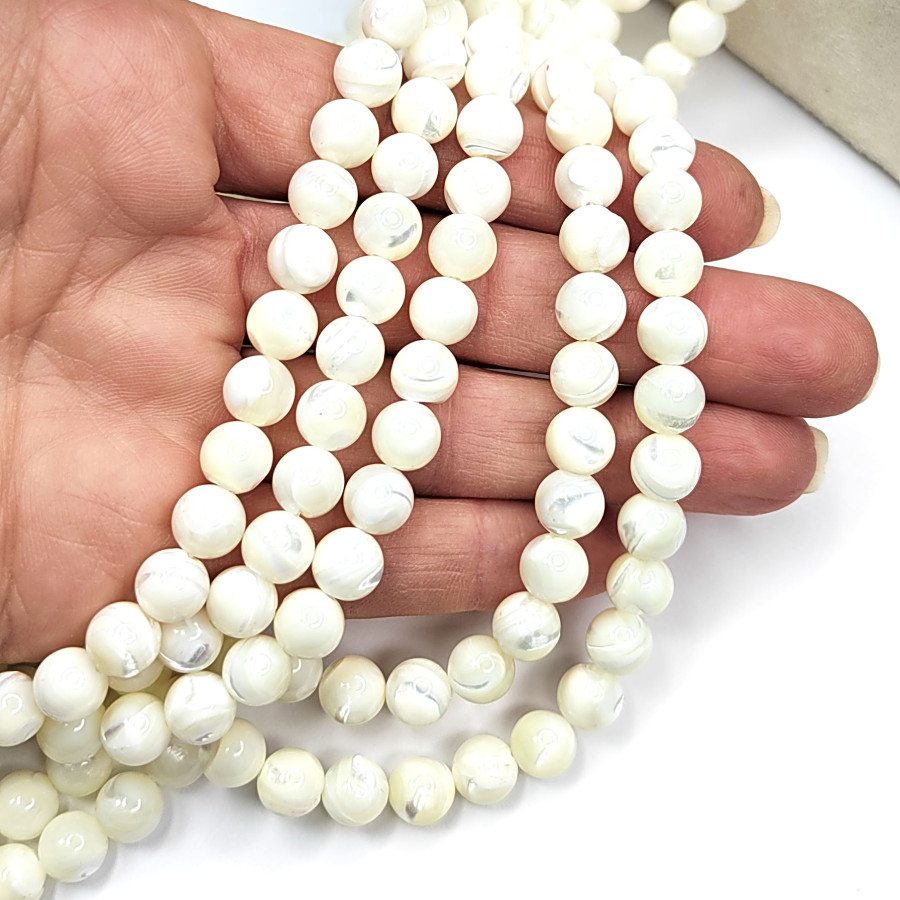 8 мм Перламутр белый натуральный Шар, нить 39 см