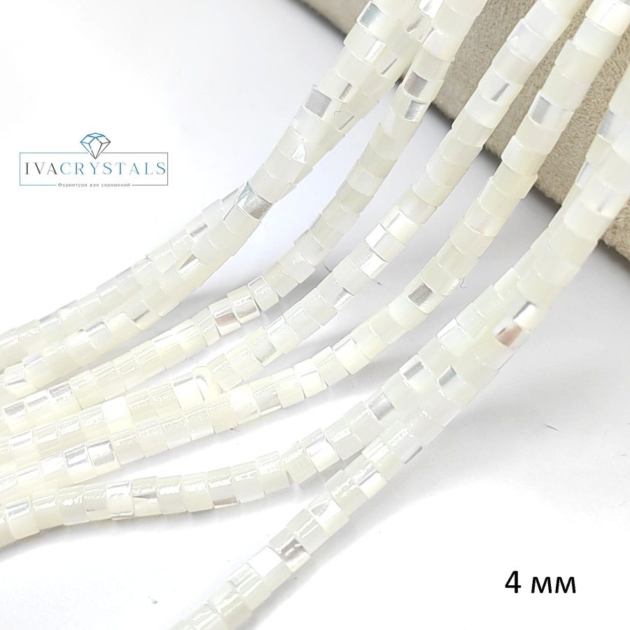 Рондели 4х2,5 мм, Натуральный перламутр, цвет Белый, нить 39-40 см
