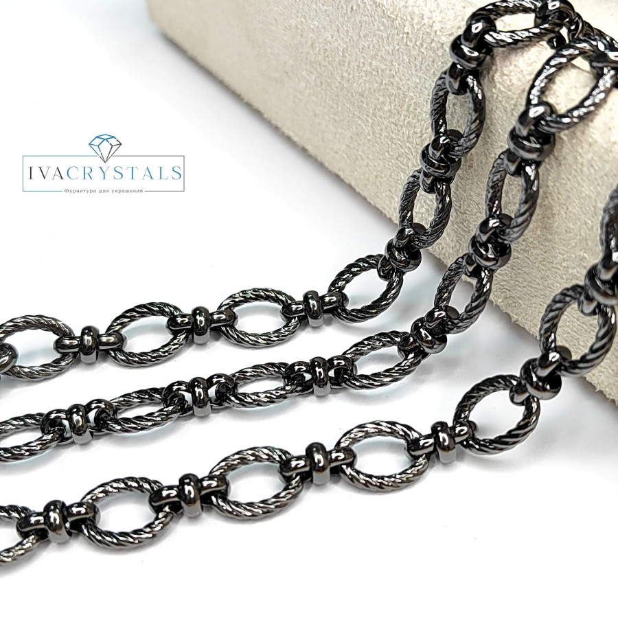 Цепь Овальные звенья 12х8 мм, 20 см цвет Чёрный
