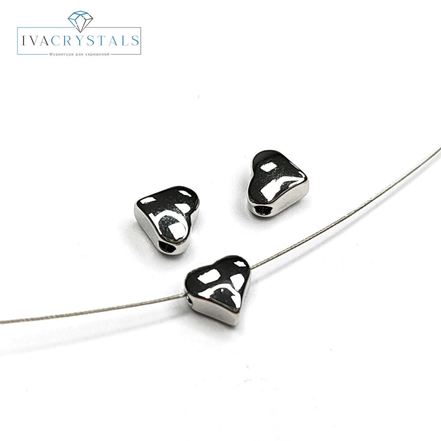 Сердце 6 мм, Разделительная бусина, ШТУКА Родий