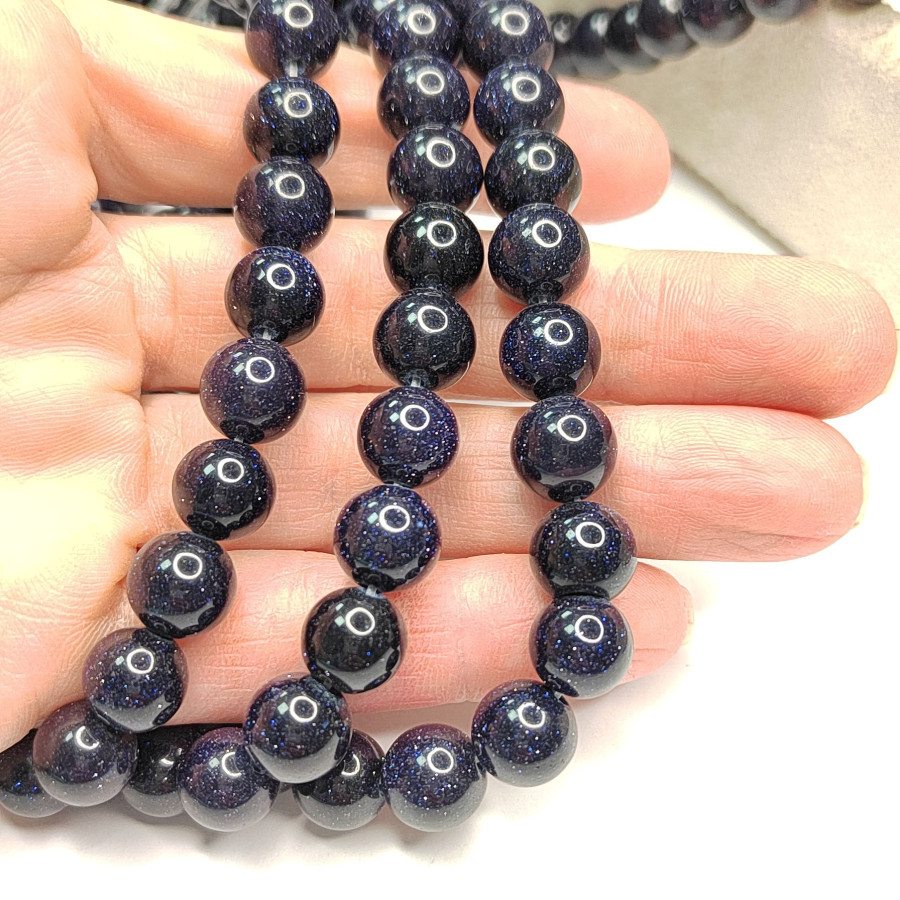 10 мм Авантюрин синий, имитация (стекло), НИТЬ 39 см