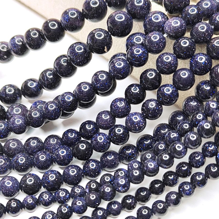 6 мм Авантюрин синий, имитация (стекло), НИТЬ