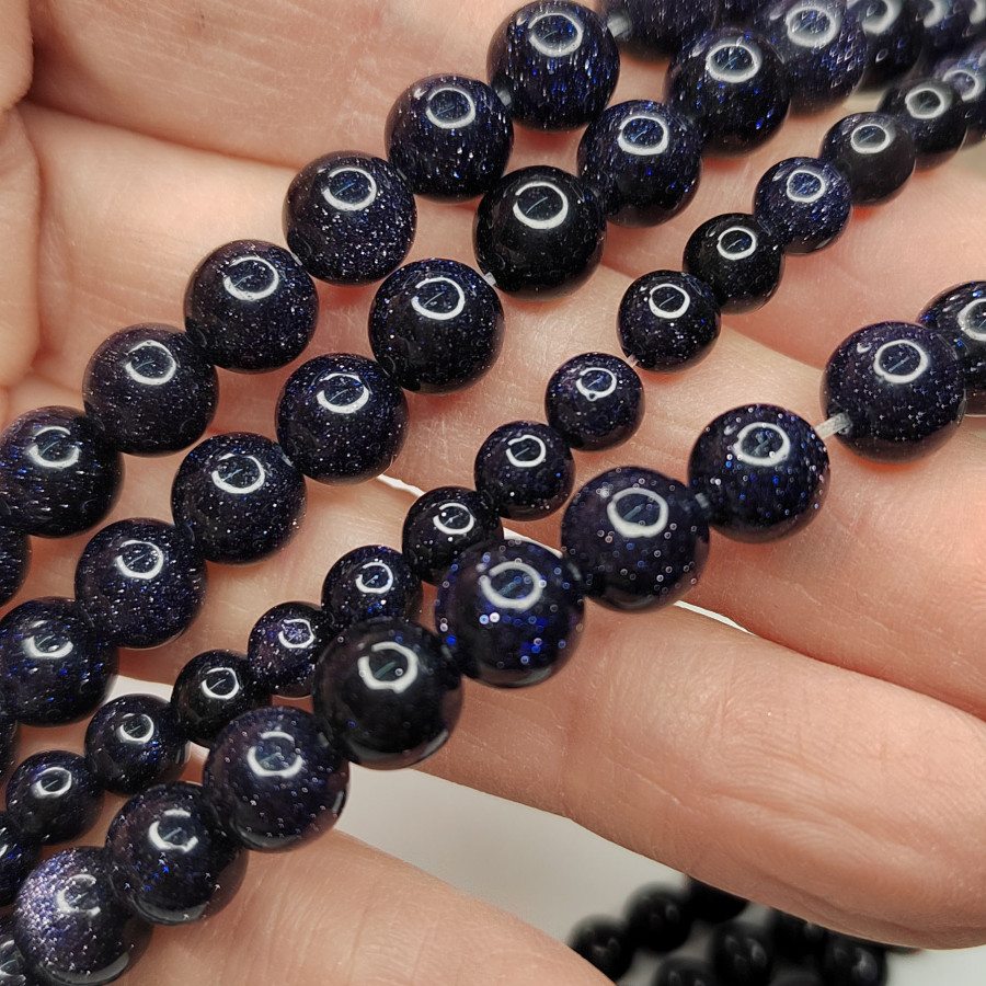 6 мм Авантюрин синий, имитация (стекло), НИТЬ