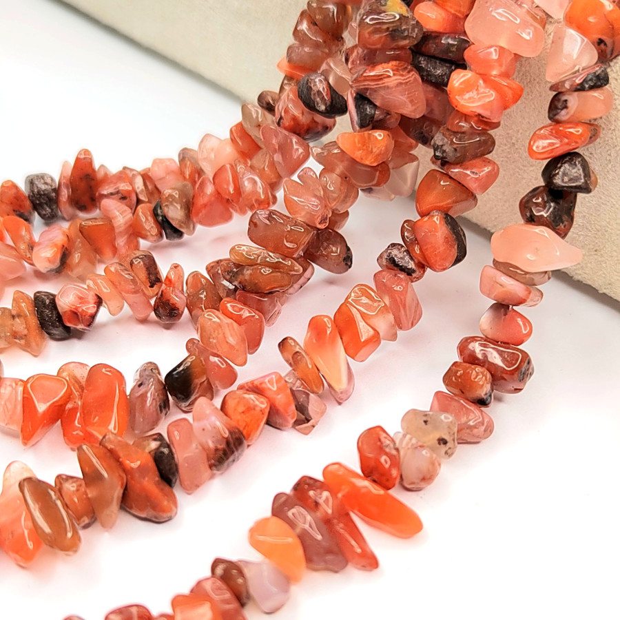 5-10 мм Сердолик натуральный, Крошка, НИТЬ 80 см