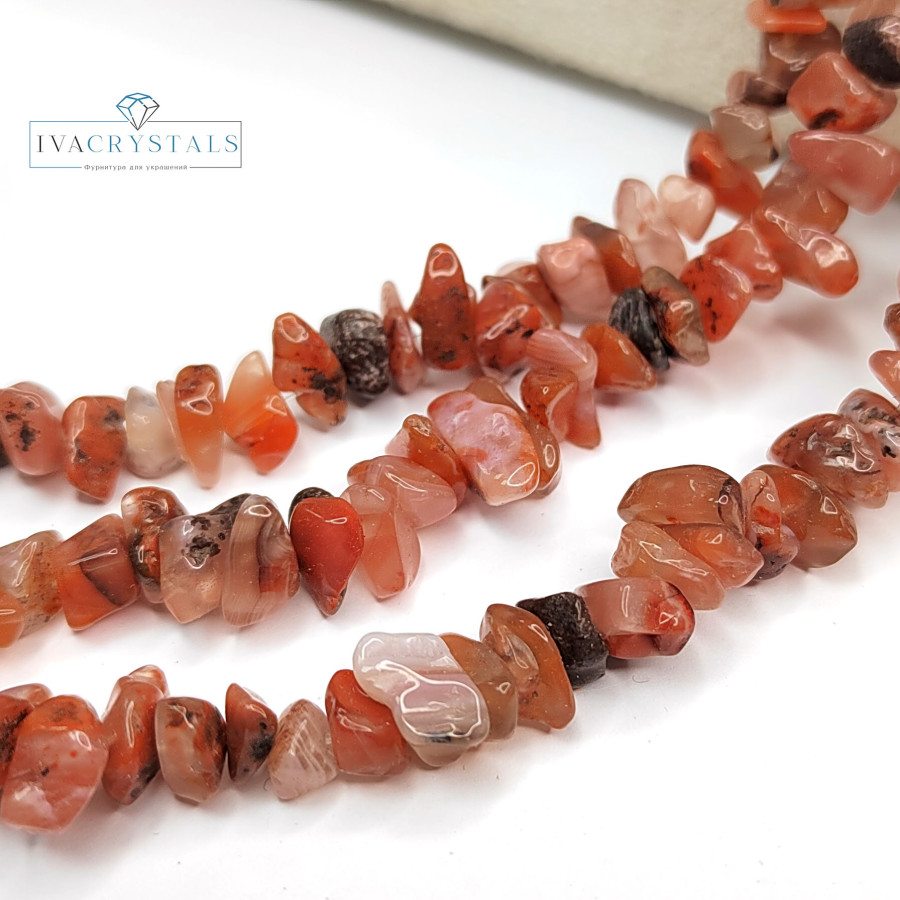 5-10 мм Сердолик натуральный, Крошка, НИТЬ 80 см