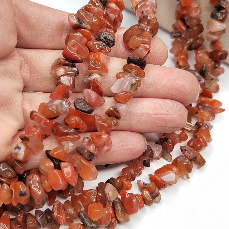 5-10 мм Сердолик натуральный, Крошка, НИТЬ 80 см