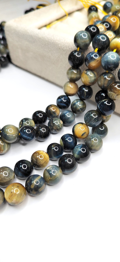 10 мм Соколиный глаз натуральный бусины гладкий шар, НИТЬ 39 см