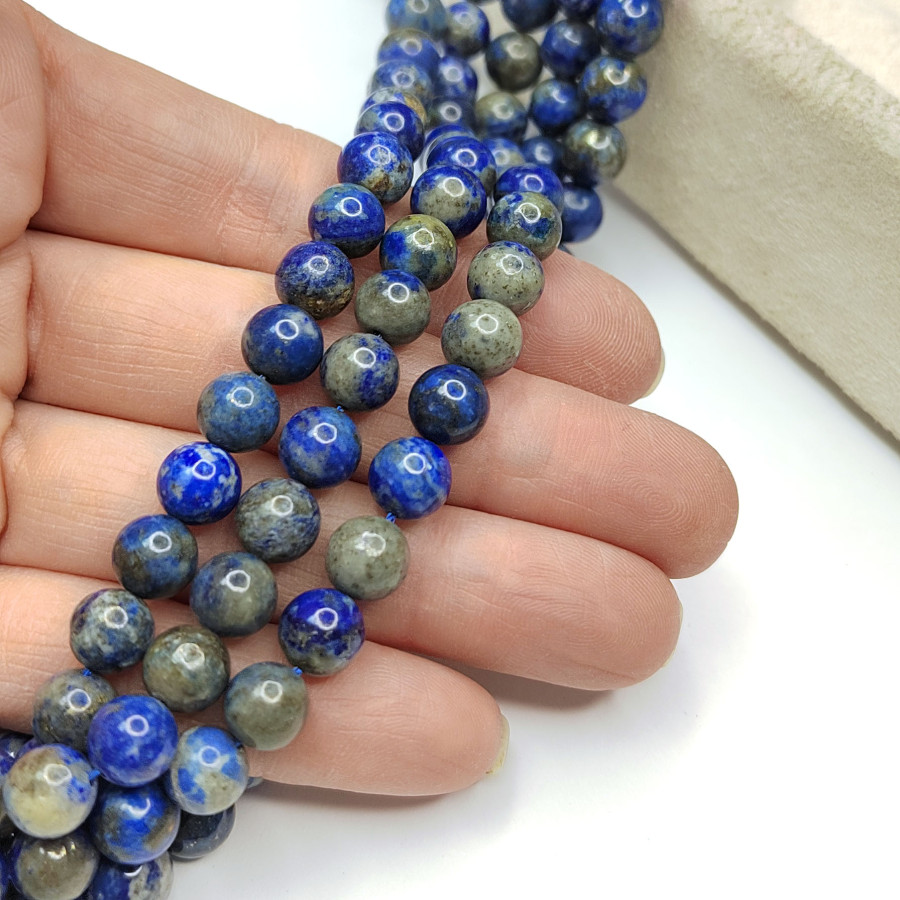 11 мм Лазурит натуральный, гладкий шар, НИТЬ 38 см