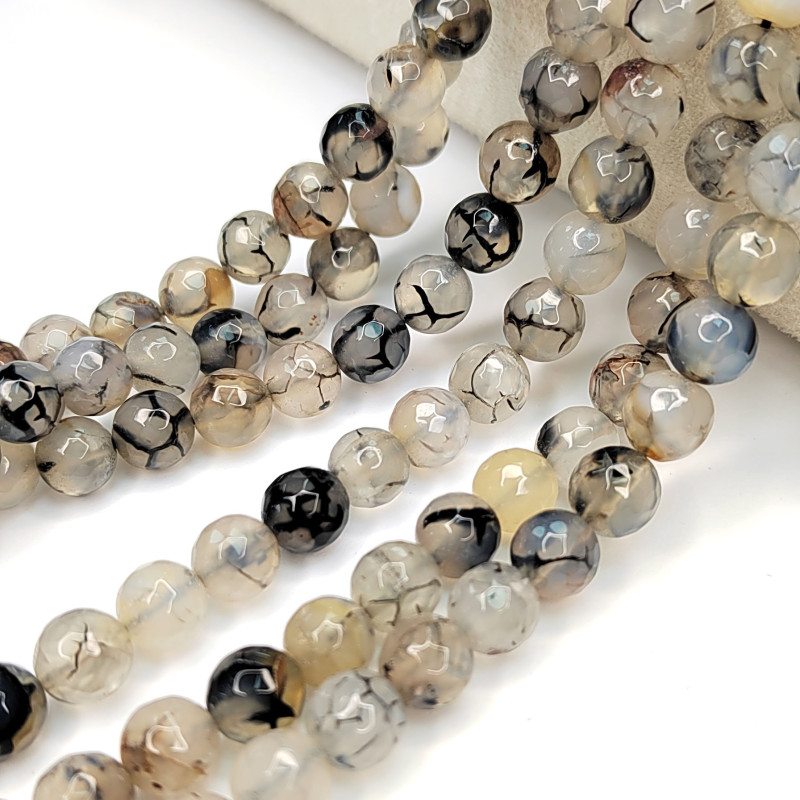 Агат натуральный "Вены дракона", Огранка, НИТЬ 36,5 см