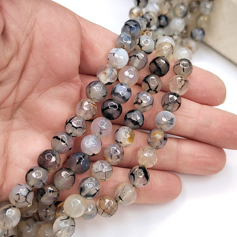 Агат натуральный "Вены дракона", Огранка, НИТЬ 36,5 см