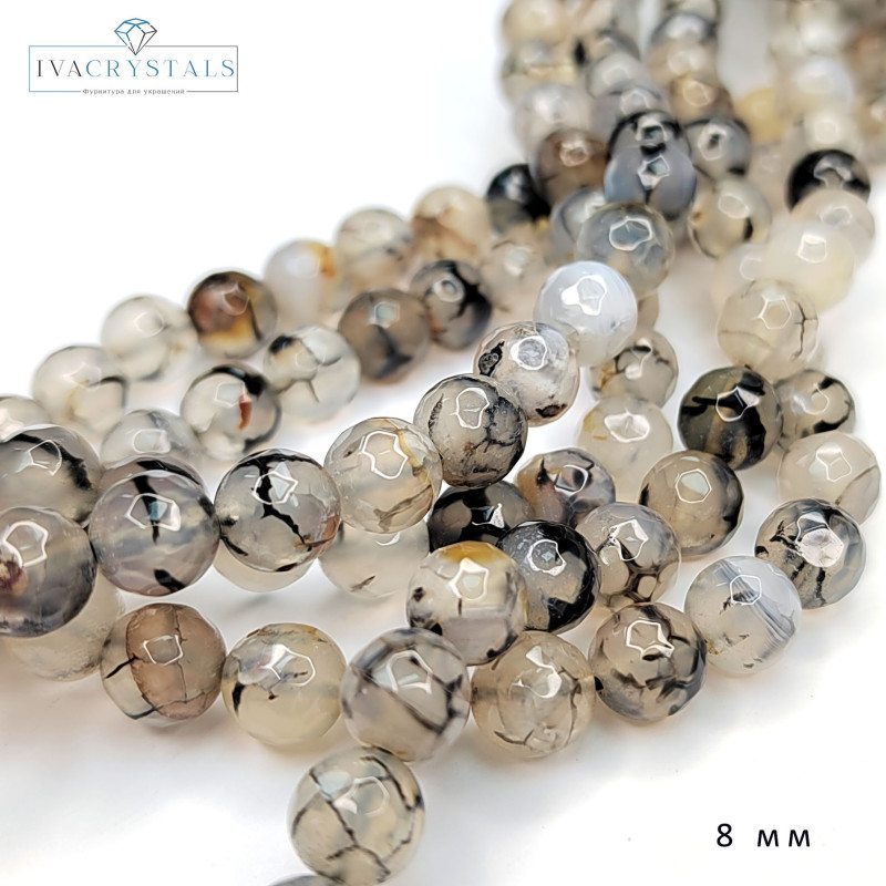 Агат натуральный "Вены дракона", Огранка, НИТЬ 36,5 см