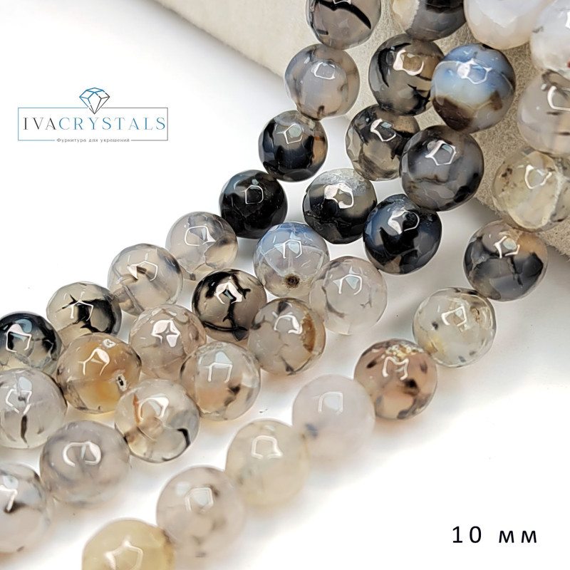 Агат натуральный "Вены дракона", Огранка, НИТЬ 36,5 см