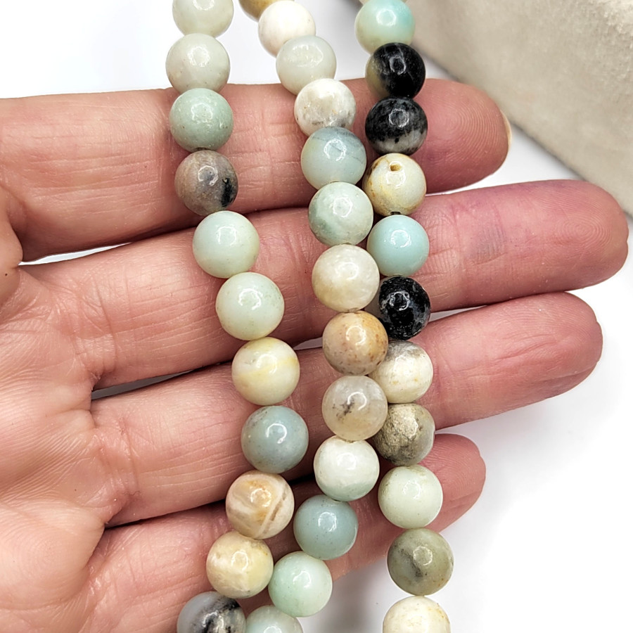 8 мм Амазонит натуральный, гладкий шар, НИТЬ 38 см