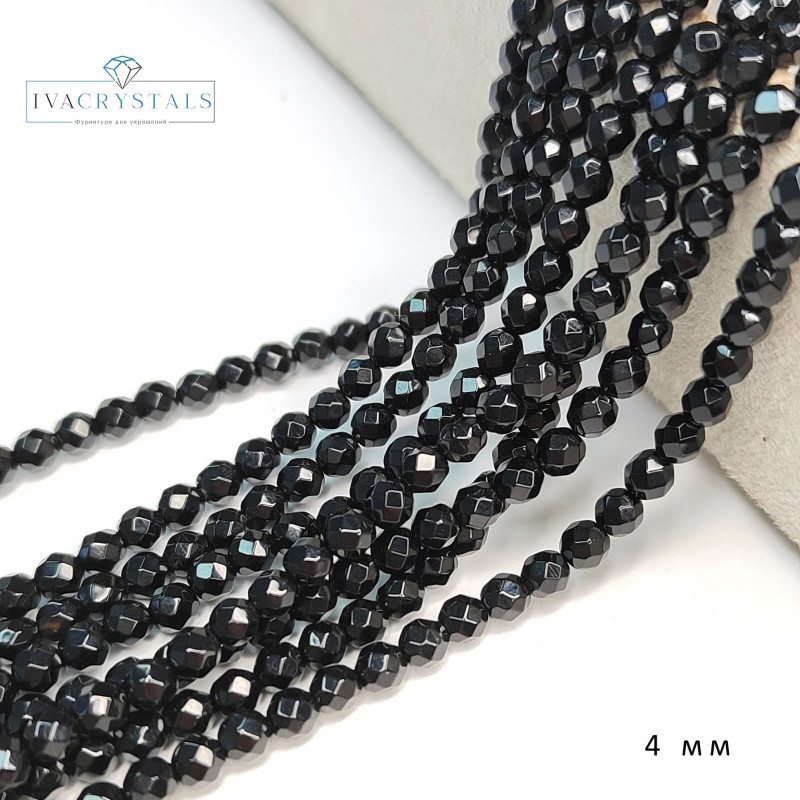 4 мм Оникс натуральный, Огранка, НИТЬ 39 см