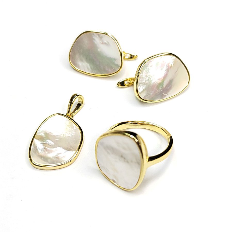 Кольцо с белым перламутром, безразмерное, Абстракция