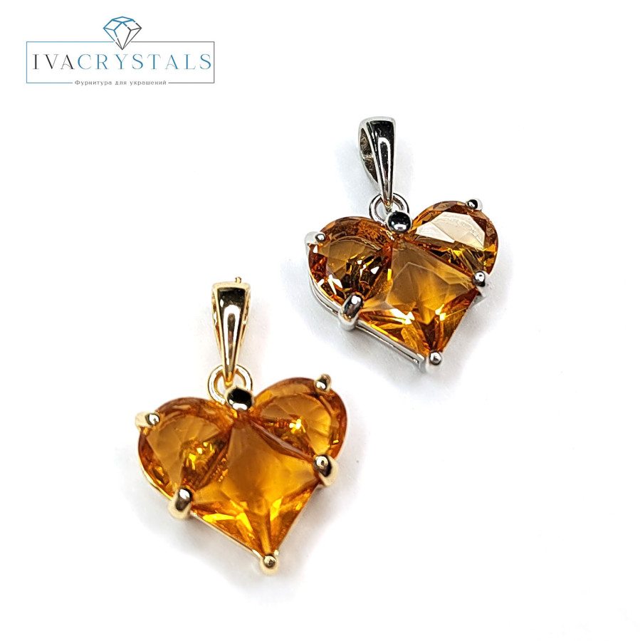 Подвеска Сердце 13,5 мм с фианитом цвет виски, штука