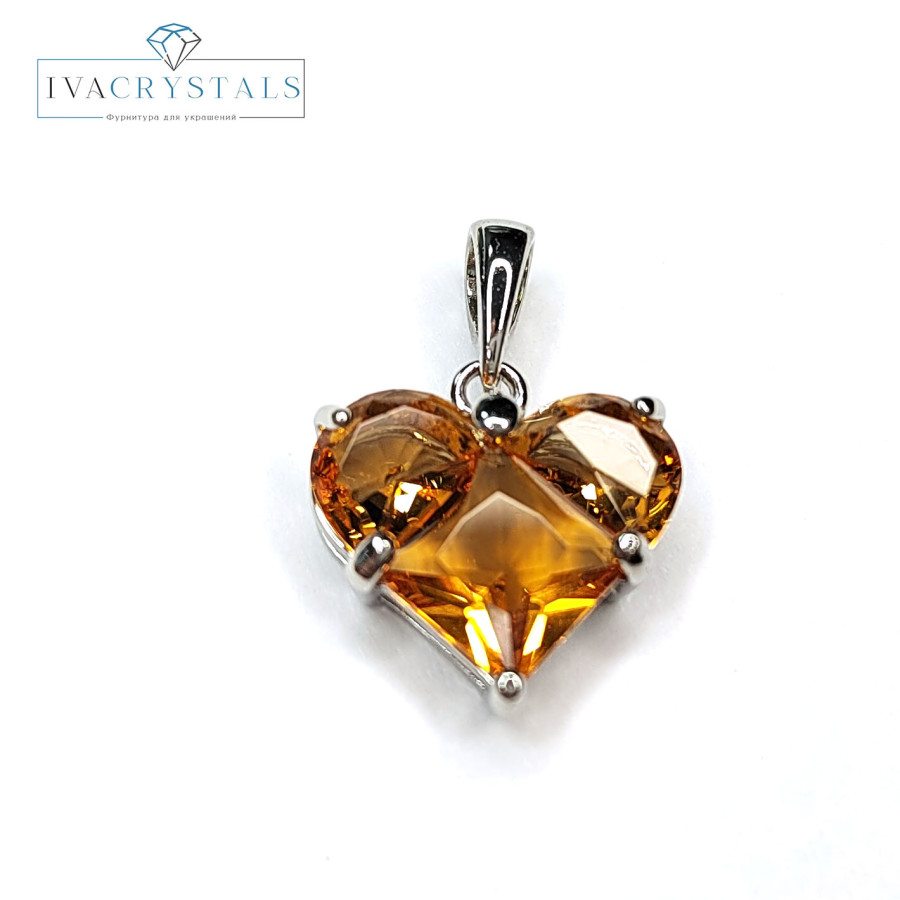 Подвеска Сердце 13,5 мм с фианитом цвет виски, штука покрытие Родий