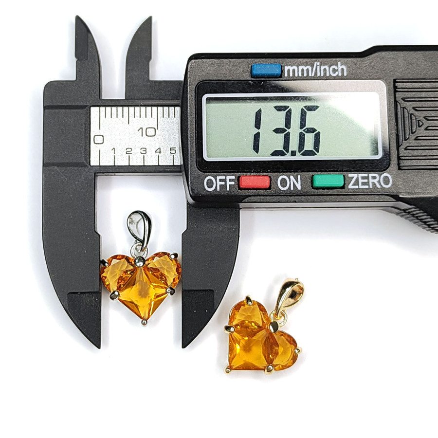 Подвеска Сердце 13,5 мм с фианитом цвет виски, штука