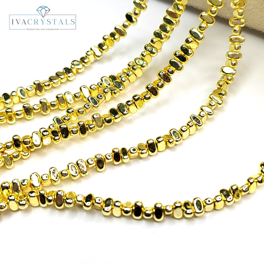 Гематит 4х2 мм прямоугольный, НИТЬ 40 см Жёлтое золото