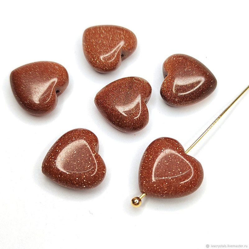 Авантюрин 14 мм Сердечко, Золотой песок, ШТУКА